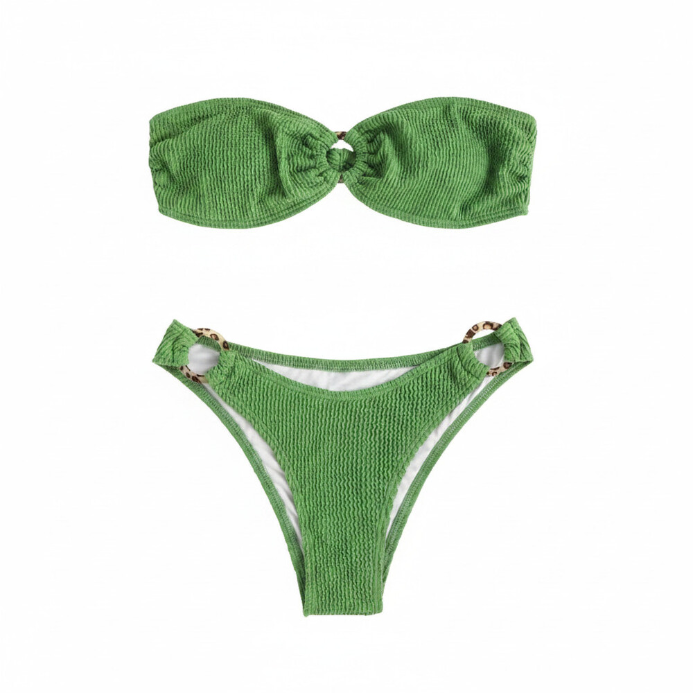 ZAFUL Women's O-Ring Bandeau Bikini Set – Leopard Ring Green, Medium